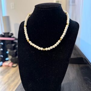 Vintage Trifari White and Gold Beaded Necklace 15”